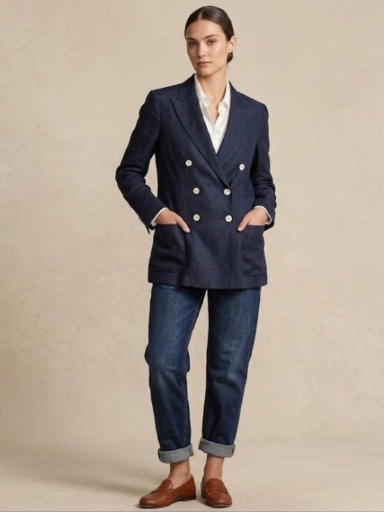 Lauren Ralph Lauren Jackets & Blazers - Lauren Ralph Lauren Linen Navy Double-Breasted Blazer